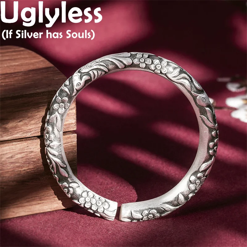 

Uglyless 999 серебро ручная резьба Magpie Слива Bossom браслеты для женщин Восточная поэзия культурные подарки ювелирные изделия тайские серебряные б...