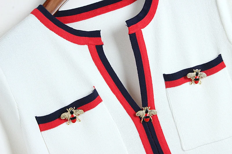 Женское трикотажное платье-свитер с длинным рукавом и бусинами Белое черное 2019 |