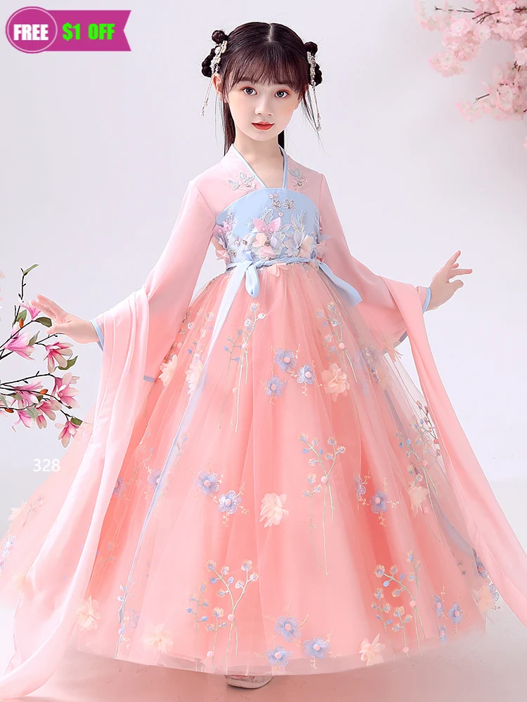 

Chinese Traditional Blue Hanfu Kids Enfant Cosplay Clothing Children Classical Tang Dynasty Costume Dance Dress for Girls