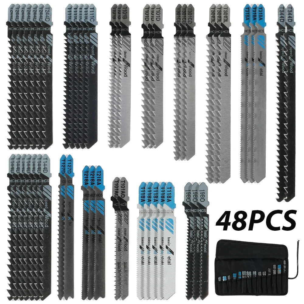 

48Pcs Jig Saw Blade Jigsaw Blades Set Metal Wood Assorted Blades Woodworking T144D/T244D/T118A/T111C Power Tool Saw Blade