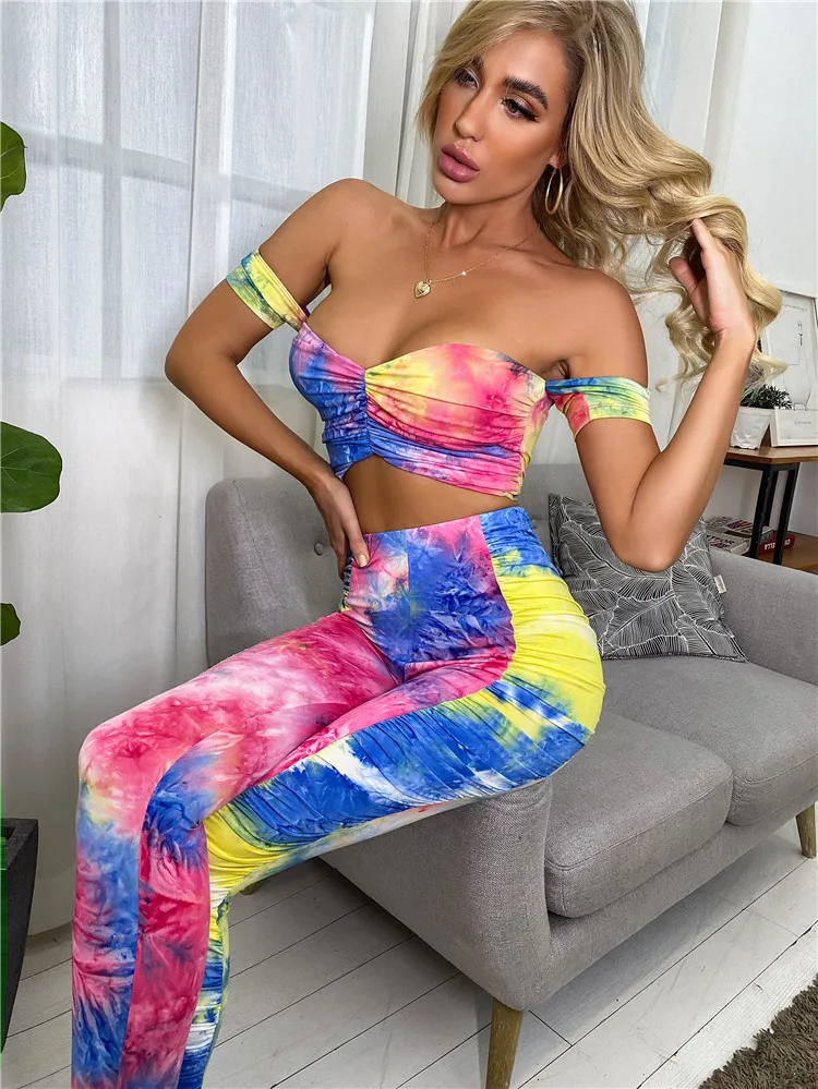 

Tie Dyeing Print Women Sports Suit Sleeveless Strap Crop Top High Waist Biker Shorts Pants Workout Clothes Tracksuit Outfit 2020