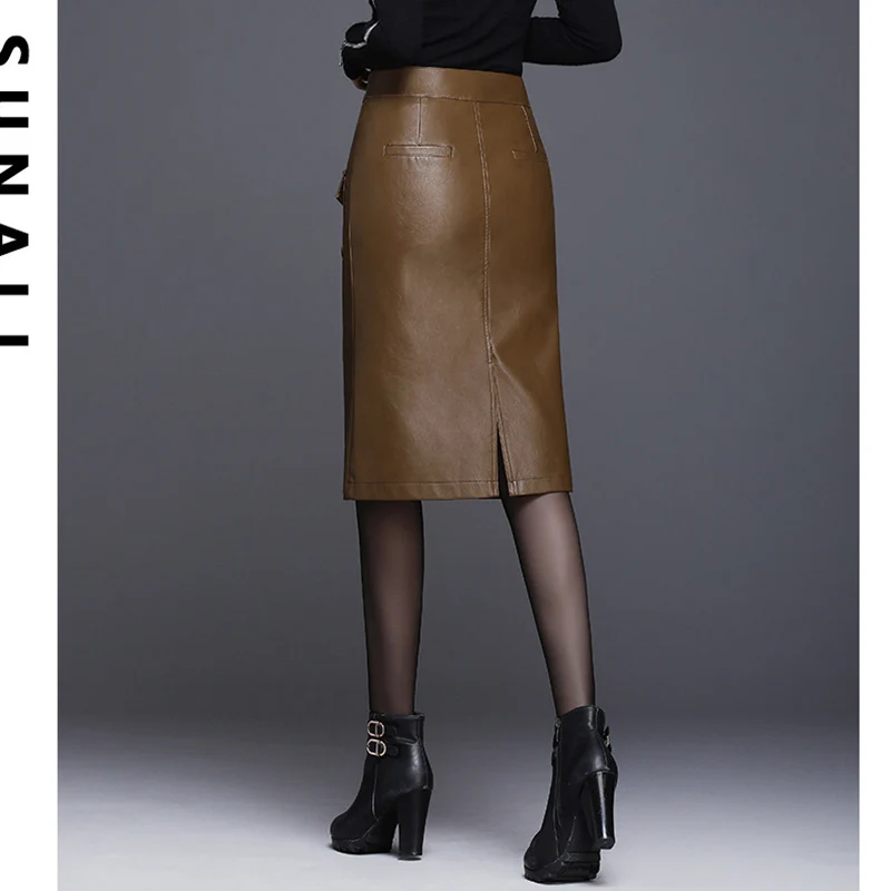 Женские юбки из искусственной кожи Осенние с высокой талией облегающая юбка