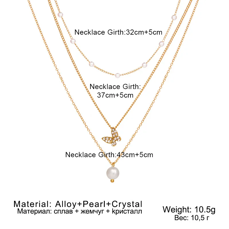 

Trendy Multilayered Butterfly Pearl Necklace For Women Fashion Sun Star Gold Pearl Choker Necklaces 2021 Fashion Jewelry Girl