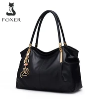 foxer brand women genuine leather tote handbag fashion commute female luxury large capacity casual shoulder bag fit a4 book