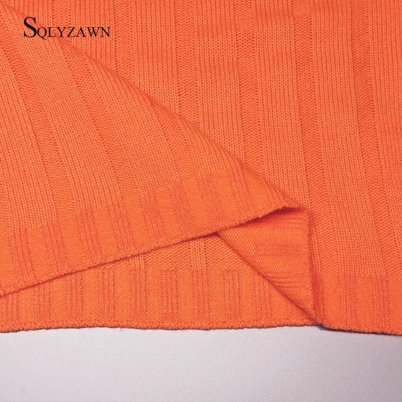 Women Turtleneck Neon Pink Orange Long Sleeve Sweater Crop Top Fall Winter Sexy Streetwear Knitted Pullover Kawaii Club Clothes | Женская