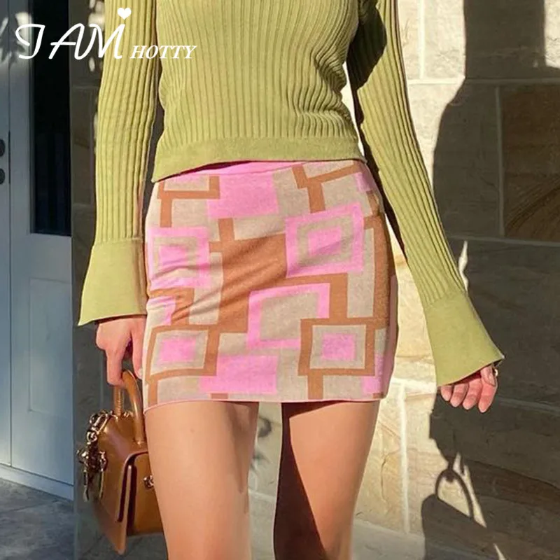

Geometric Print Y2K Mini Skirt Women Harajuku Cute High-waisted Party Club Korean Fashion Skirts Summer Retro Robe 2021 Iamhotty