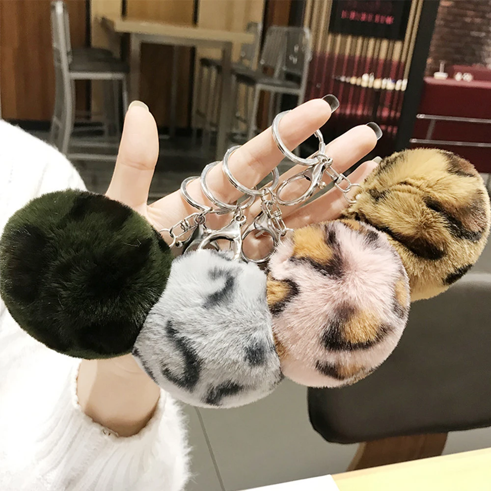 Новый леопардовый брелок для ключей с помпоном шарик из искусственного