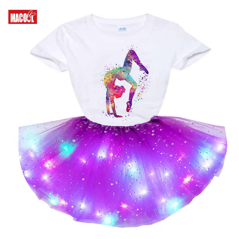 2021 Girl Dresses Set for Girls Tutu Princess Party Dresses with LED Lights Flower Birthday Party Cosplay Costume Girls Clothing