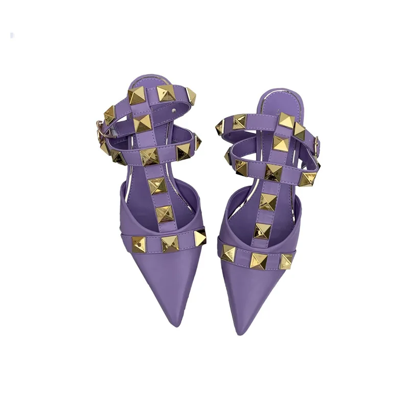 

2021 Spring/Summer Model Style Decorative Rivets High Heels Sandals Pointed Toe Slippers