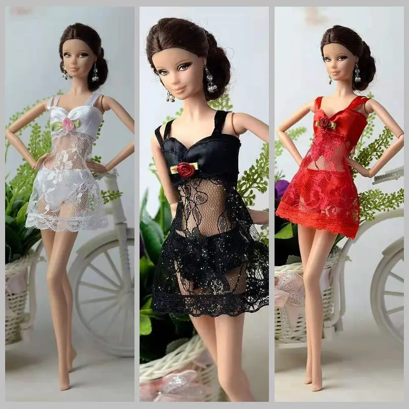 

1/6 BJD Clothes Set Sexy Lace Bra Briefs Underwear Long Coat Dresses for Barbie Accessories Lingerie Pajamas 11.5" Doll Clothing