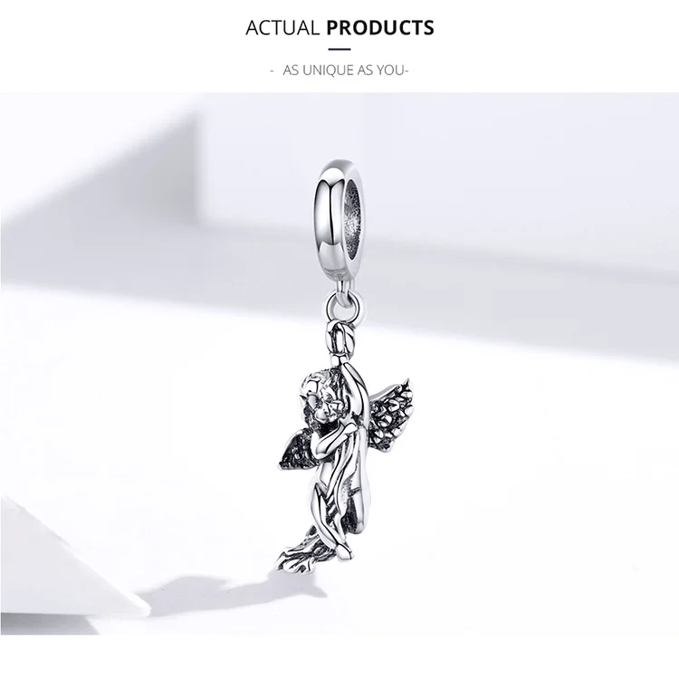 Love Angel BISAER,, 925 пробы, серебро, Амура, стрела, серебряные бусины, подвески, подходят для женщин, браслеты, серебро 925, ювелирные изделия ECC1405