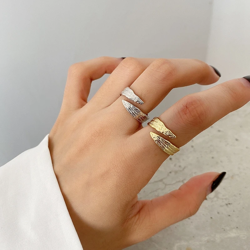 

Silvology 925 Sterling Silver Tin Foil Texture Rings Korea Style Concave and Convex Surface Rings for Women Minimalist Jewelry