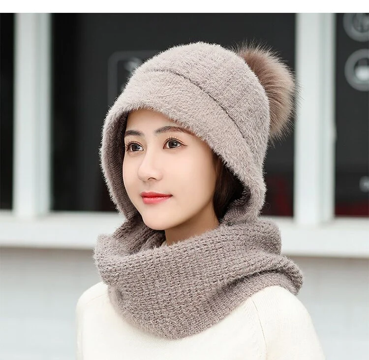 Зимние шерстяные вязанные шарф и шапка набор бини женский шарф Skullies Beanies шапки для женщин шапка s Gorras Bonnet маска цельная шапка