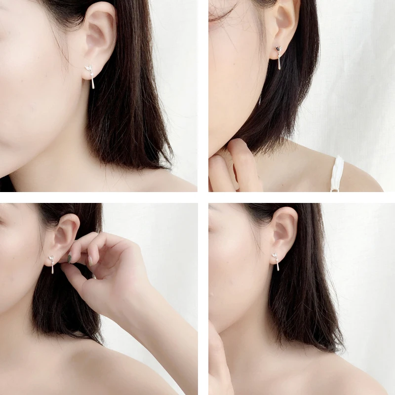 LicLiz 925 Sterling Silver Zircon Crystal Leaf Drop Earrings for Women Clear Black CZ White Gold Jewelry LE0628 | Украшения и