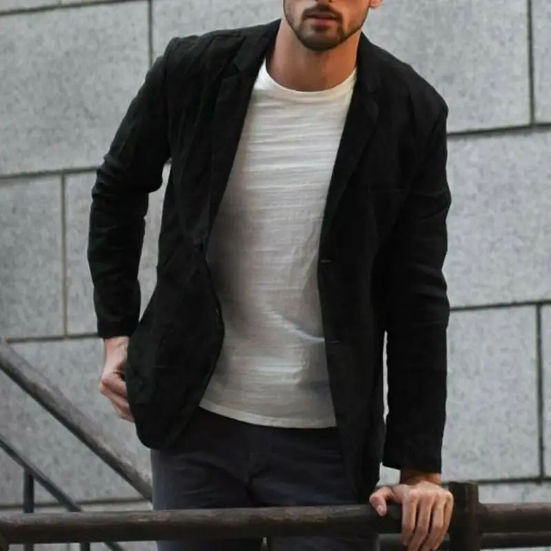 

USSTOCK Men Jacket Slim Fit Collar Cotton Coat Casual Outwear linen Jacket Coats