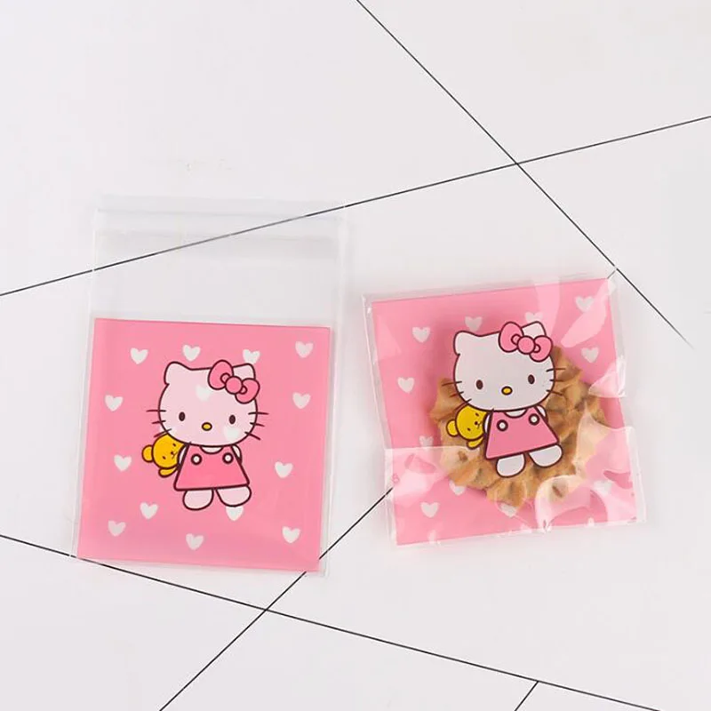 100 шт hello kitty домашняя прозрачная сумка самоклеящиеся пакеты печенье конфеты