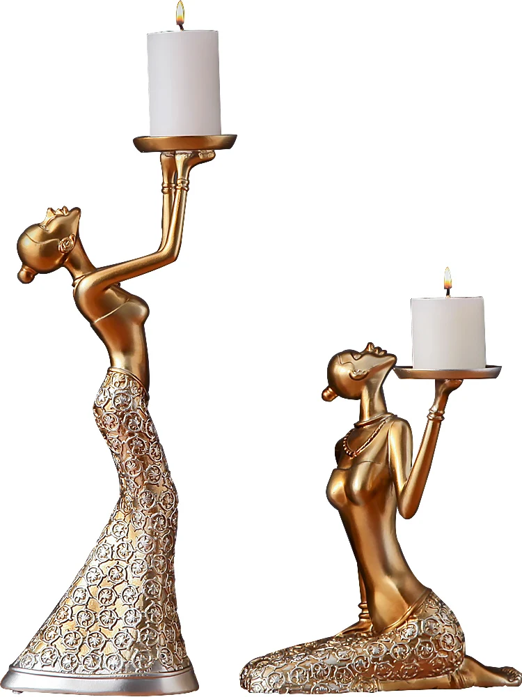 European omantic golden candlestick ornaments creative beauty candle holder two-piece light luxury dining table take photo props | Дом и сад