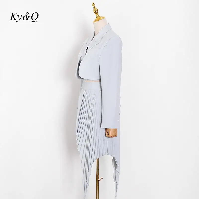 Brand Special Price Elegant 2-Piece Set Pure Color Short Style Lace Up Suit Coat + Irregular Pleated Half Skirt Ladies Suits | Женская