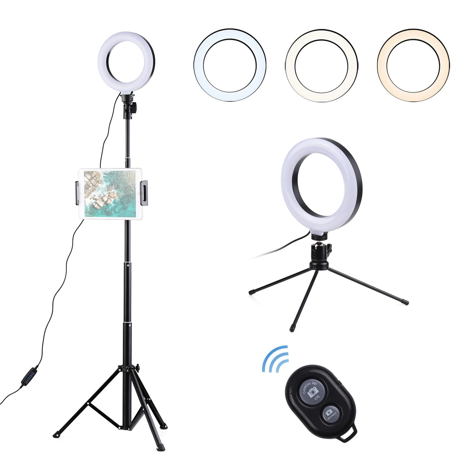 

6 Inch Selfie LED Ring Light 3 Modes 10 Brightness Levels with Tripod Stand Phone Holder Remote Control for Live LED Ring Light