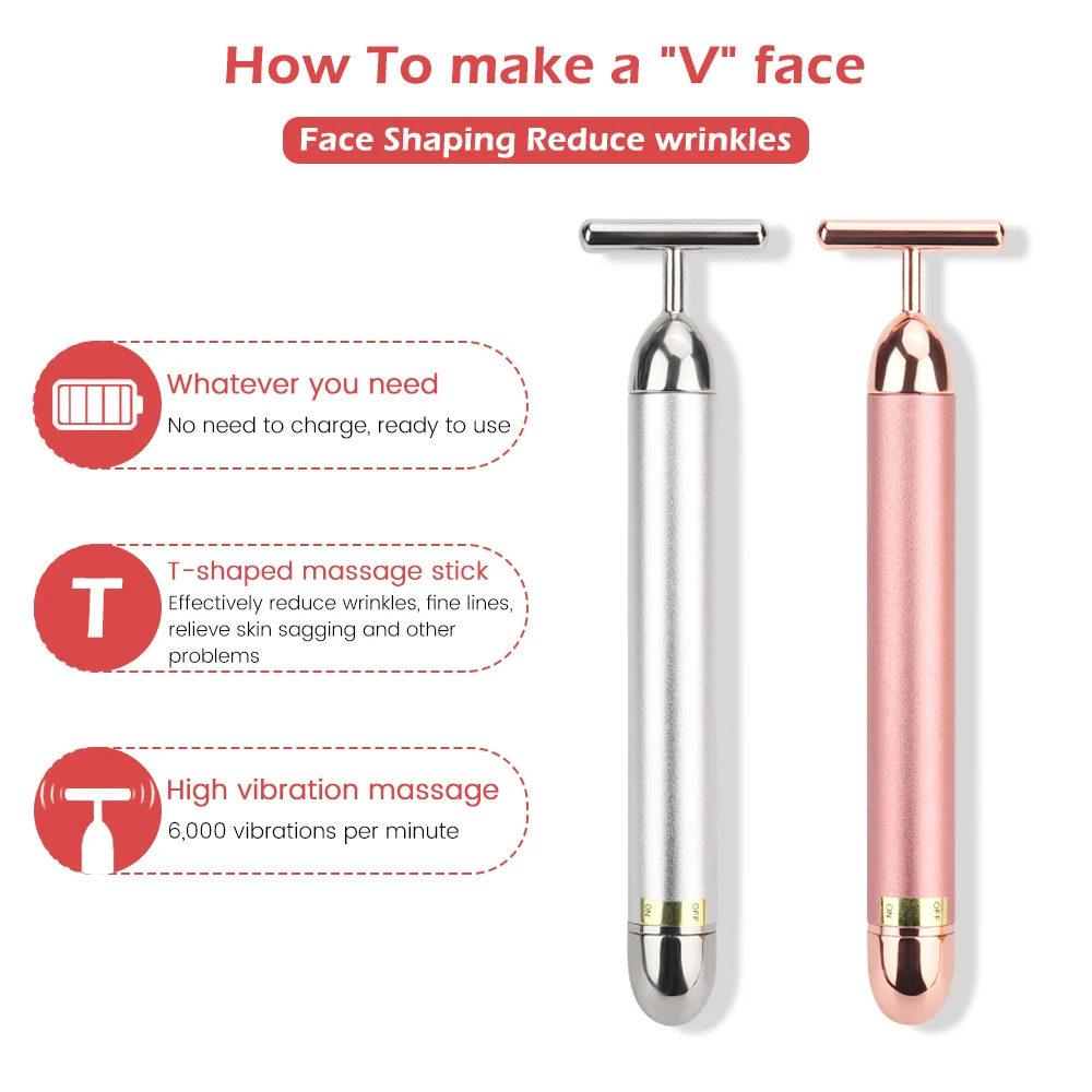 

24k Gold Vibration Facial Slimming Face Beauty Bar Pulse Firming Facial Roller Massager Lift Skin Tightening Wrinkle Stick Tools