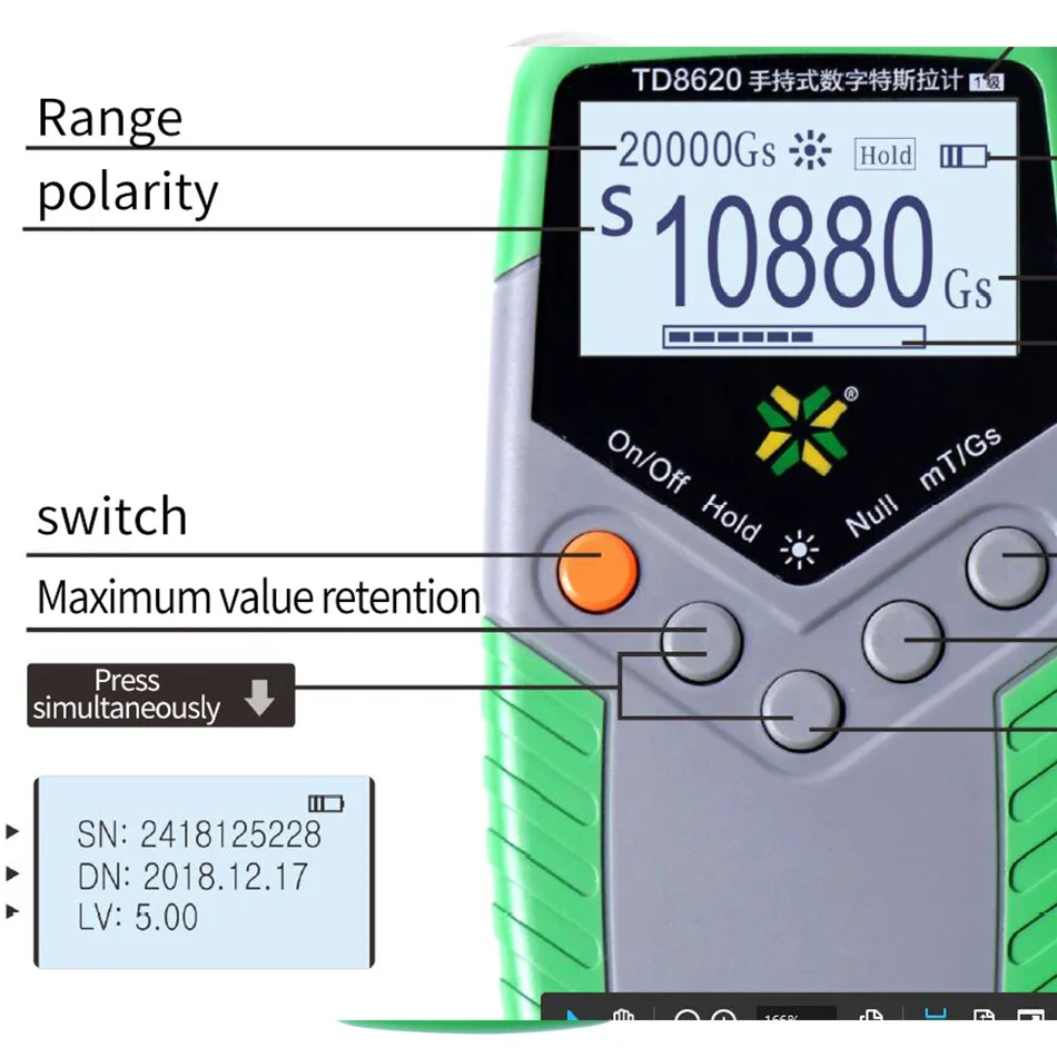 2% точность постоянного магнита Гаусс метр TD8620 цифровой Тесла метр портативный магнитный флюс метр поверхность магнитного поля тестер