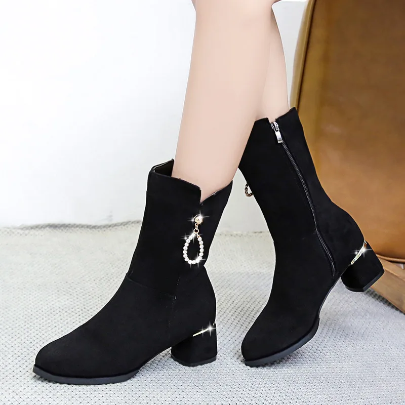 

NEW 2021 Winter Fashion High Heels Trend Women's Warm Plush Shoes Women's Ankle Boots Black Ladies Party Shoes Size35-40