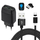 Магнитный зарядный кабель Micro usb для Samsung A03, Galaxy A6, A10, Huawei Y5p, Y6p, 5 В, 2,4 А, 2 USB-порта, настенное зарядное устройство Honor 9S, 9C, Redmi 9A