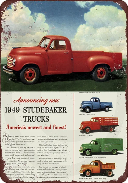 

Репродукция с винтажным изображением грузовиков Studebaker 1949, металлический знак 8x12, Сделано в США (20x30 см)