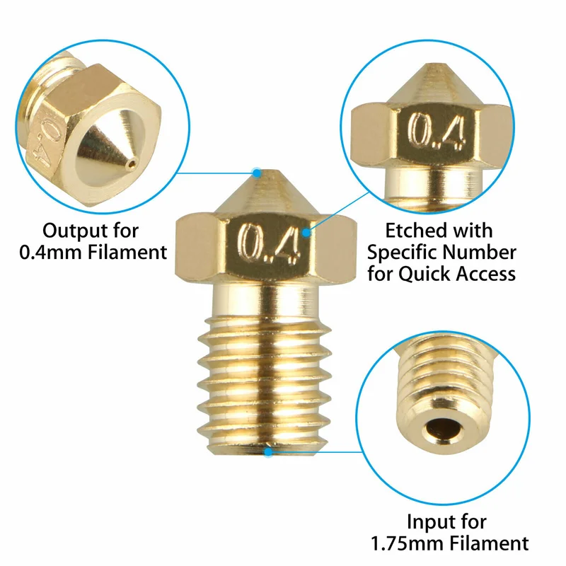 Латунная насадка для экструдера 10 шт. Печатная головка резьба 0 4 мм 1 75 3D принтера