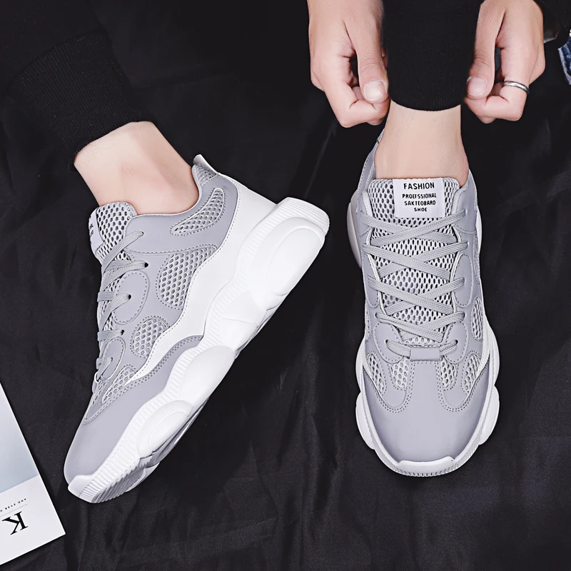 Новинка мужская повседневная обувь из сетчатого материала на шнуровке легкие