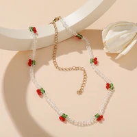 cherry jewelry party gift retro ethnic style fruit rice bead chain necklace cute girls bohemian daisy choker necklace for women