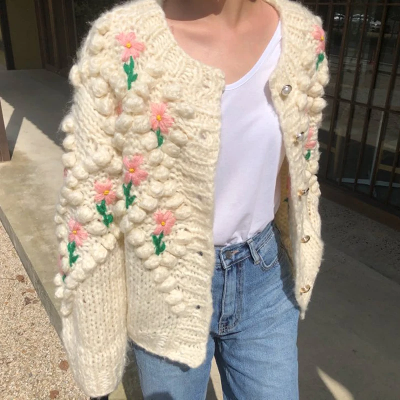 

SISPELL Patchwork Flowers Knitting Sweater For Female O Neck Long Sleeve Loose Print Hit Color Women's Sweater Fashion Tide