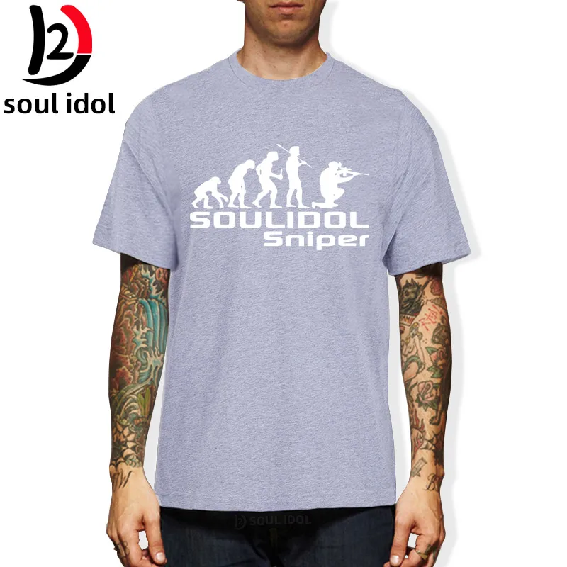 

D2 Designs Creative Evolution Sniper printing Funny soul idol t shirt SHORT sleeve o-neck cotton mens casual High-quality