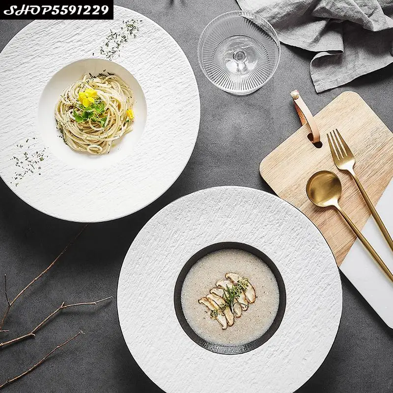 

Nordic Ceramic Straw Hat Steak Plate Household 11.5 Inch Western Restaurant Hotel Pasta Salad Main Meal Plate Kitchen Tableware