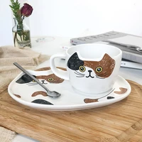 cute cartoon cat ceramic coffee cup and dish set restaurant small capacity water hotel dessert mug