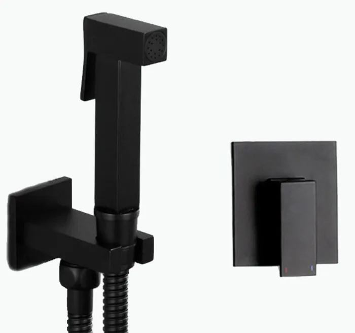 

black angle valve and Toilet Bidet square Sprayer Washing Shower Head Flusher Flushing Clean Bidet black brass spray BD777