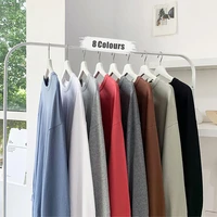men casual t shirt solid color o neck long sleeve side slitting loose cotton top