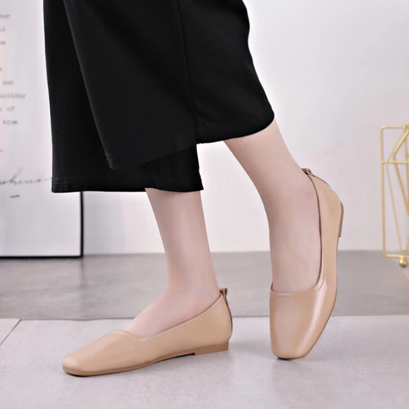 

Square head genuine leather Women Flats Shoes Woman Loafers Summer Fashion Flat Casual Shoes Women Zapatos Mujer Plus Size q167