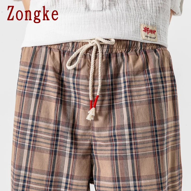 

Zongke Casual Men's Plaid Pants Harajuku Men's Clothing Baggy Checkered Pants Korean Style Checked Trousers Ankle-Length 2021