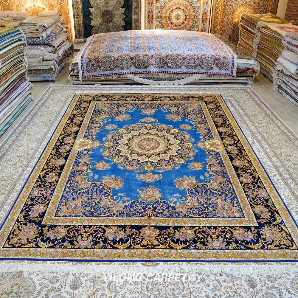 Goede Yilong 9 'X 12' Blauw Handgeknoopt Klassieke Turkse Ontwerp Oosterse Zijde Perzisch Tapijt (ZQG500A)