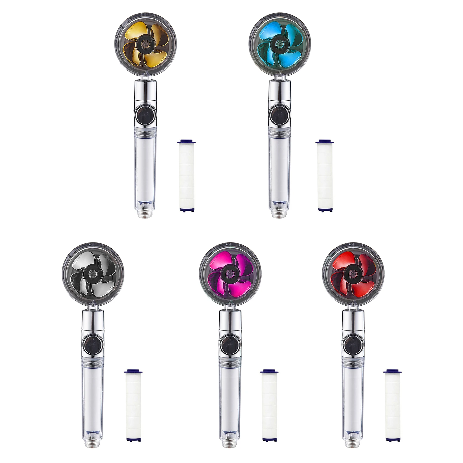 

High Pressure Propeller Shower Head Set 360 Rotate with1 Water Filter Golden Fan Turbocharge Pure Rainfall Helix Eco Shower