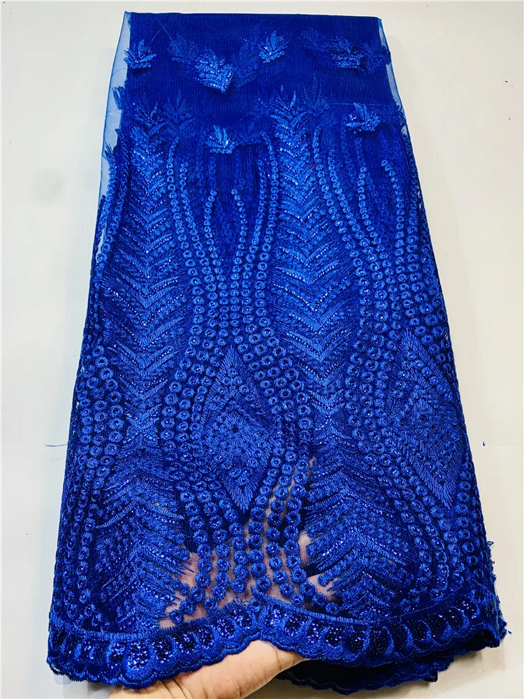 

Hot Sell royal blue color Africa Sequins Lace Fabric Top Quailty African Embroidery Net Lace Fabric For Woman FYIN210