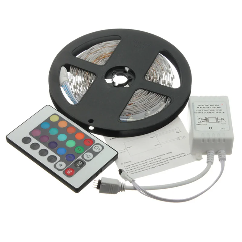 5 м 3528 SMD RGB Non Водонепроницаемый 300 Светодиодные ленты светильник с 24Key ИК пульт