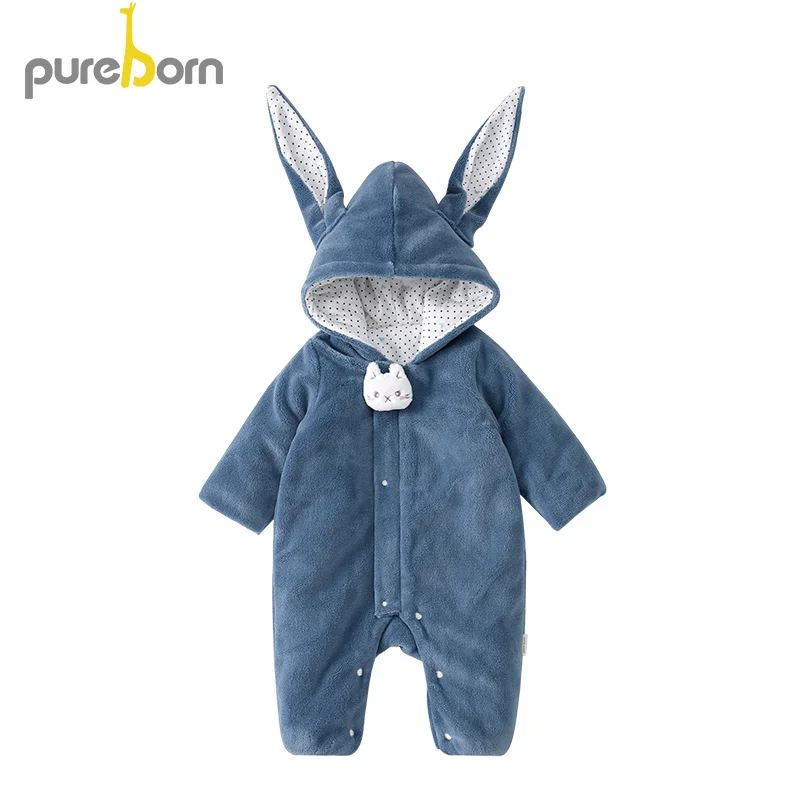 Pureborn новорожденных унисекс Детский комбинезон с капюшоном для мальчиков и