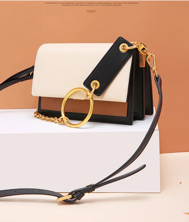 ESUFEIR Кожаная сумка на длинном ремне для женщин Vintage Flap Bag Модная цепочка с круглым кольцом Женская сумка через плечо Маленькие женские сумки