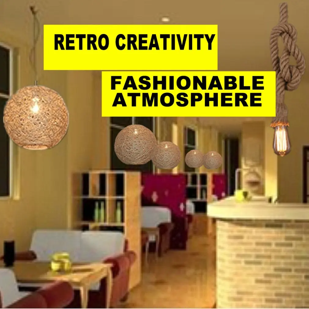 

Retro Hemp Rope Pendant Lights Vintage Rattan Ceiling Lamps Edison Led Hanglamp Home Kitchen Living Room Decoration Accesories
