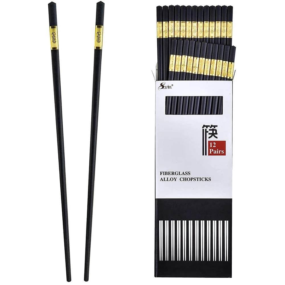 

SVIN 12 Pairs Fiberglass Chopsticks - Reusable Chopsticks Sushi Sticks Chinese Chopsticks Set Reusable Eating Food Sticks Korean