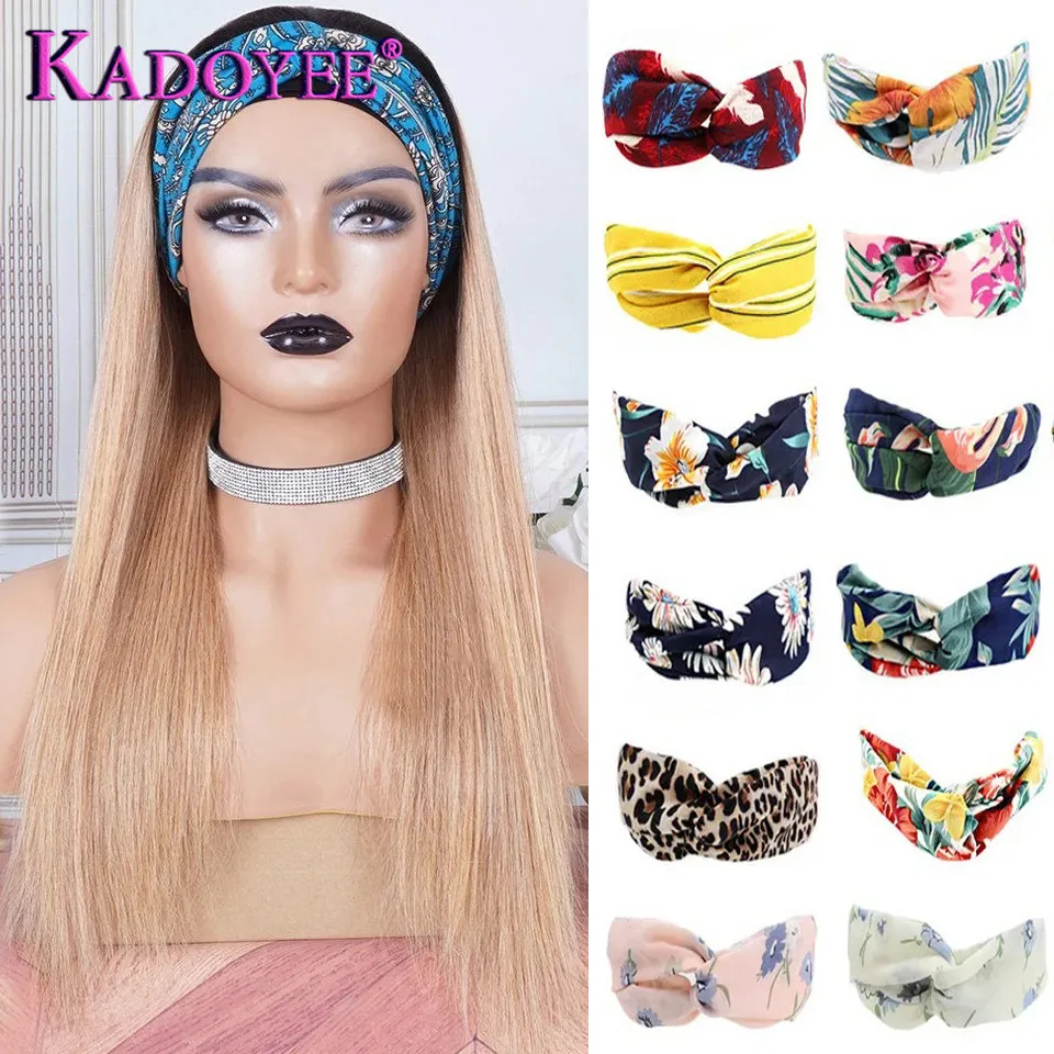 

Ombre 1B27 Color Headband wig Human Hair Long Straight Wig With Scarf Brazilian Remy Hair Full Machine Wigs 180% For Black Women