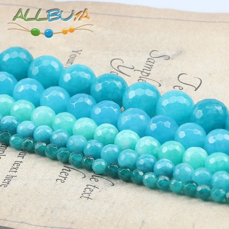 Натуральные каменные бусины синего цвета халцедона, круглой формы с гранями, размером от 4 до 12 мм, для создания украшений, браслетов и минералов в стиле DIY.