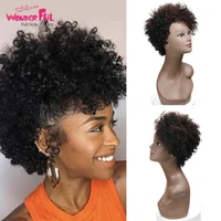 wonderful human hair wigs brazilian remy afro kinky curly wigs for black women pixie cut human hair wig short part wig with bang